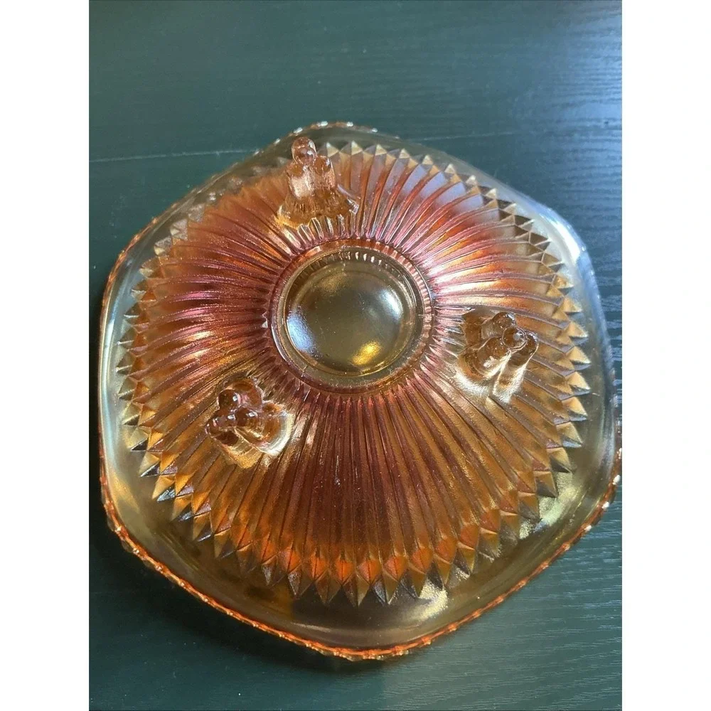 Vintage Jeanette Carnival Glass Anniversary Marigold‎ Three - Footed Bowl
